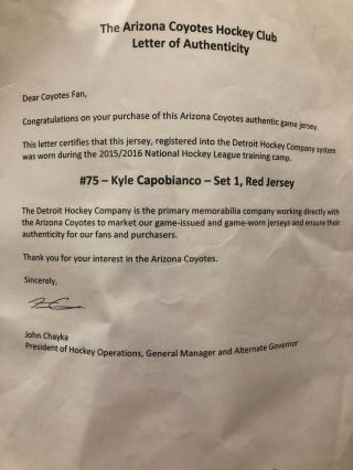 2015 - 16 Arizona Coyotes Kyle Capobianco Game Worn Jersey 4