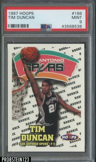 1997 - 98 Nba Hoops Basketball 166 Tim Duncan San Antonio Spurs Rc Rookie Psa 9