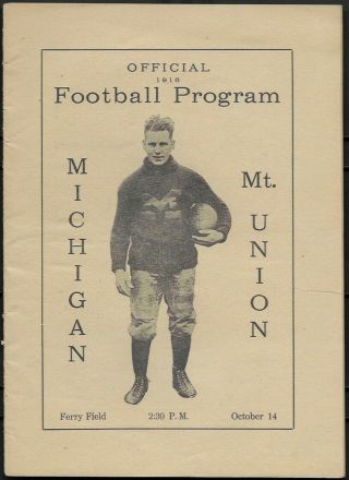 Oct.  14,  1916 University Of Michigan Vs.  Mt.  Union Football Program -