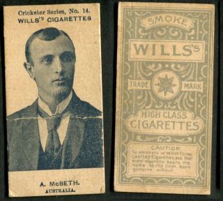 1901 Wills Australia Cricketer Series Plain Frame Rare Card 14 Mcbeth