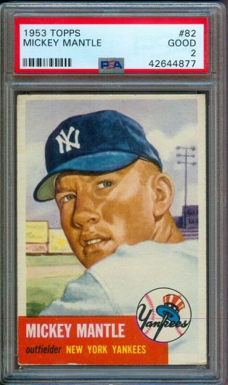 1953 Topps 82 Mickey Mantle Yankees Psa 2
