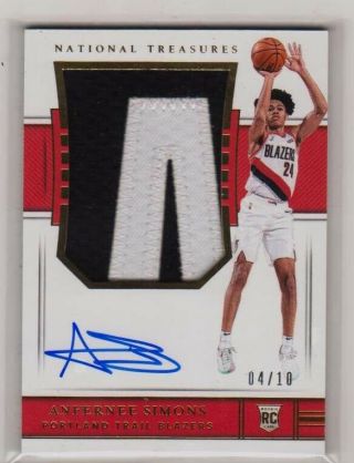 2018 - 19 National Treasures Gold Rc Rookie Patch Auto Rpa Anfernee Simons 04/10