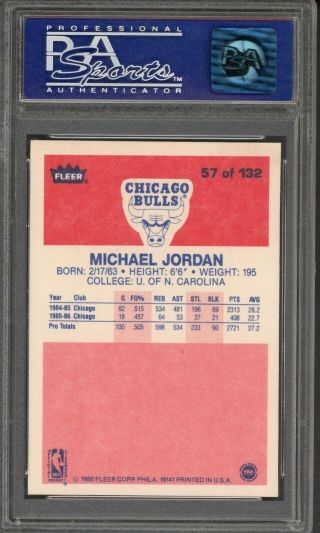 1986 Fleer 57 Michael Jordan Chicago Bulls RC Rookie HOF PSA 9 HIGH END 2