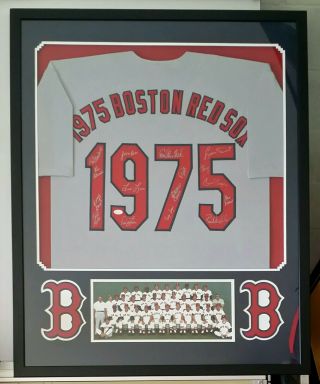 1975 Boston Red Sox Team Autographed Signed Jersey Framed Jsa