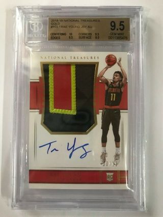 2018 - 19 National Treasures Gold Rpa Rookie Patch Auto Trae Young 09/10 Bgs 9.  5