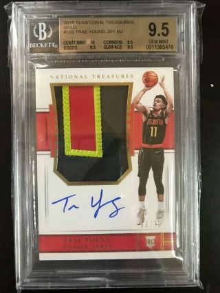 2018 - 19 National Treasures Gold RPA Rookie Patch Auto Trae Young 09/10 BGS 9.  5 3