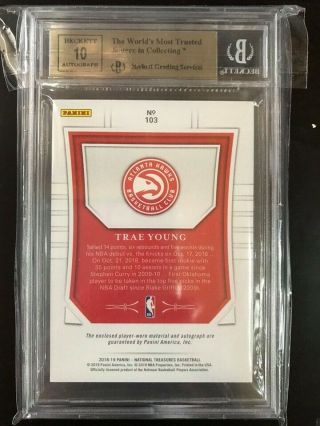 2018 - 19 National Treasures Gold RPA Rookie Patch Auto Trae Young 09/10 BGS 9.  5 4