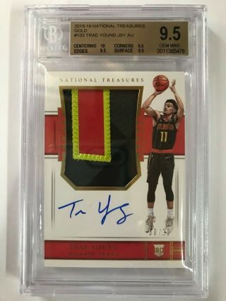 2018 - 19 National Treasures Gold RPA Rookie Patch Auto Trae Young 09/10 BGS 9.  5 5