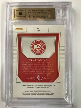 2018 - 19 National Treasures Gold RPA Rookie Patch Auto Trae Young 09/10 BGS 9.  5 6