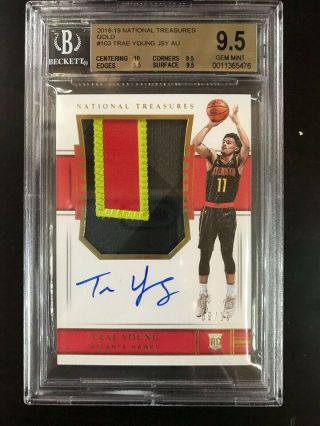2018 - 19 National Treasures Gold RPA Rookie Patch Auto Trae Young 09/10 BGS 9.  5 7