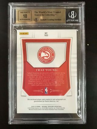2018 - 19 National Treasures Gold RPA Rookie Patch Auto Trae Young 09/10 BGS 9.  5 8