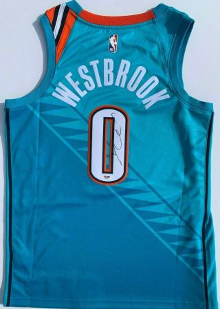 Russell Westbrook Signed Autographed Nike City Edition Thunder Jersey Psa/dna