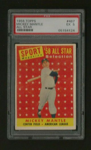 1958 Topps Yankees Mickey Mantle All - Star 487 Psa 5