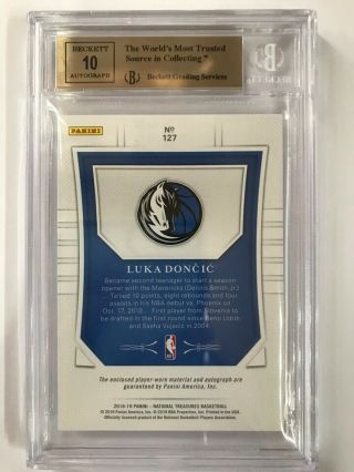 2018 - 19 National Treasures Gold RPA Rookie Patch Auto Luka Doncic 03/10 BGS 9.  5 6