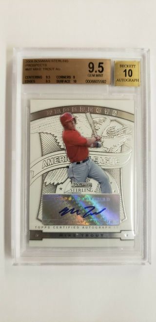 2009 Bowman Sterling Prospects Auto Mike Trout Rc Bsp - Mt 9.  5/10