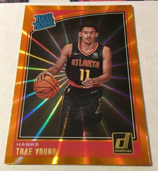 2018 - 19 Donruss Trae Young Holo Orange Laser Rated Rookie 198 Hawks Rc Sp Rare