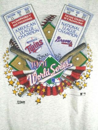 Atlanta Braves Vs Minnesota Twins 1991 World Series T - Shirt Size Xl
