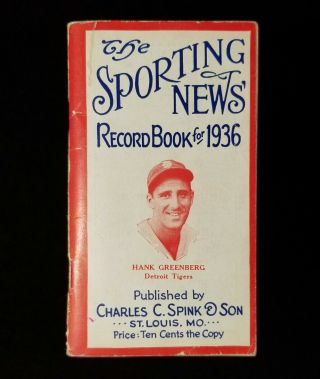 1936 The Sporting News Record Book Booklet Hank Greenberg Tigers Vgex - Ex Vtg