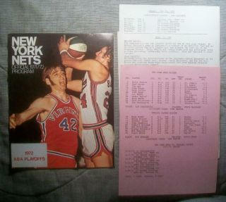 1972 Aba Championship Finals Program Indy Pacers @ York Nets Pacers 4 - 2 G 3