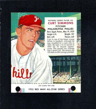 1955 Red Man Tobacco Nl 24 Curt Simmons - W/tab - Phillies - - No Creases - - Ex/mt/nr/mt