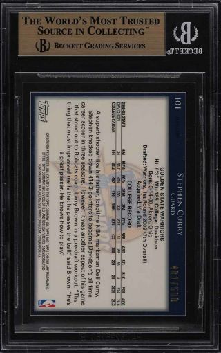 2009 Topps Chrome Refractor Stephen Curry ROOKIE RC /500 101 BGS 9.  5 GEM (PWCC) 2