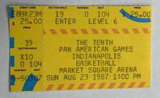 Aug 23 1987 Pan Am American Games Usa Basketball Ticket Vs Brazil Oscar Schmidt
