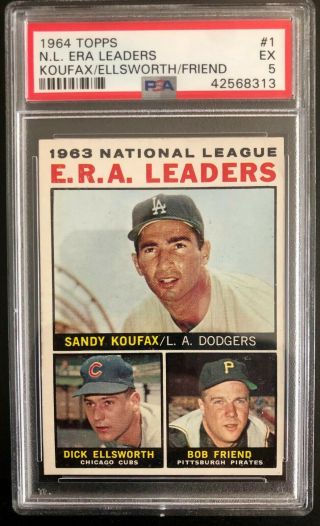 1964 Topps,  1,  Nl Era Leaders,  Hof Sandy Koufax,  Psa 5 Ex