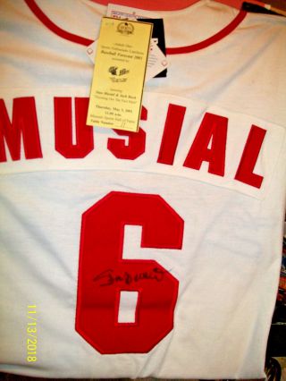 Stan Musial Cardinals Hall Of Famer Autographed Jersey And Show Ticket