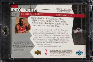 2003 SPx Basketball LeBron James ROOKIE RC AUTO PATCH /750 151 (PWCC) 2