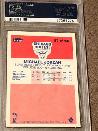 Michael Jordan 1986 Fleer Basketball RC 57 PSA 6 EX - MT Centered,  Looks Better 6