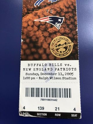 England Patriots Full Ticket Stub Tom Brady v Buffalo Bills Win 56 12/11/05 3