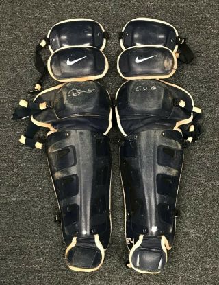 Gary Sanchez Signed 2017 Game Shin Guards Rookie Year Steiner Yankees