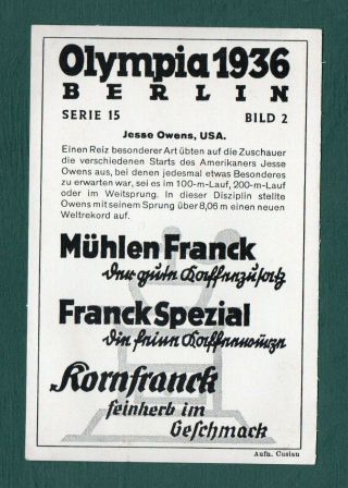 JESSE OWENS 1936 GERMAN ISSUE MUHLEN FRANCK OLYMPIA SERIE 15 BILD 2 2