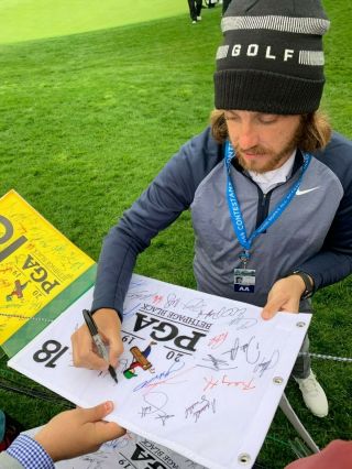 TOMMY FLEETWOOD SIGNED AUTOGRAPH 2019 PGA CHAMPIONSHIP FLAG BETHPAGE PROOF 2