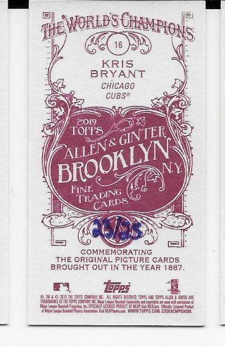 2019 Topps Allen & Ginter Mini Brooklyn Back 16 Kris Bryant 23/25 Chicago Cubs