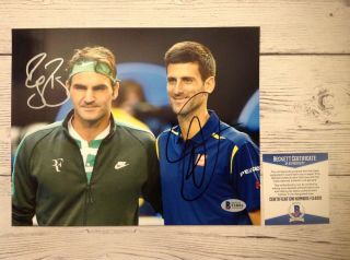 Roger Federer Novak Djokovic Signed Autographed 8x10 Photo Beckett Bas E