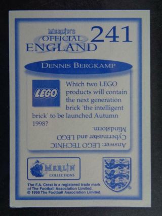 Merlin Official England 1998 - Dennis Bergkamp (Players to Watch) Group E 241 2