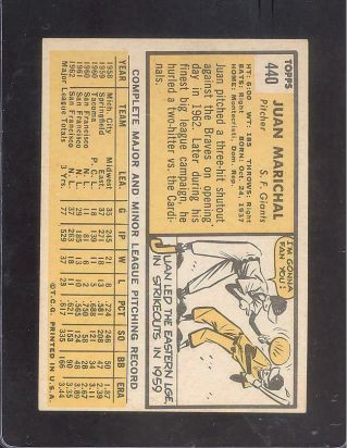 1963 Topps 440 Juan Marichal - EX/MT - Giants 2