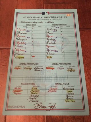 3/28/2019 Phillies Opening Day Game Lineup Card Win