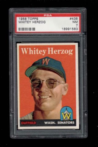 1958 Topps Bb Card 438 Whitey Herzog Washington Senators Psa Nm 7