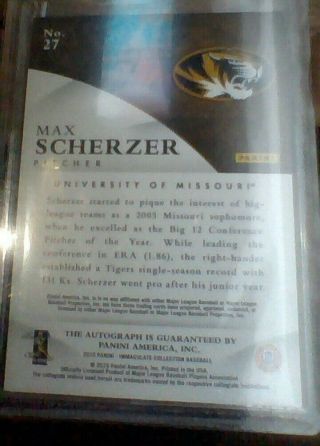 2015 Immaculate 27 Max Scherzer Collegiate Ink Rookie Auto Sapphire /10 4