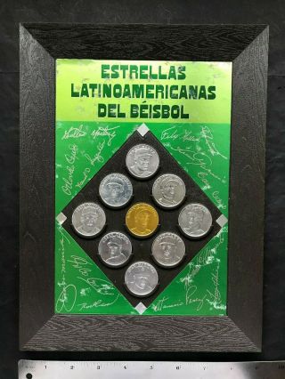 Puerto Rico Roberto Clemente Ca1970s Esso Baseball Stars 9 Coin Set W/frame