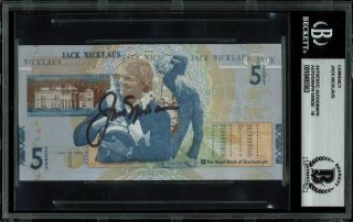 Jack Nicklaus Signed Scotland 5 Pound Note Auto Graded Gem 10 Bas Slabbed