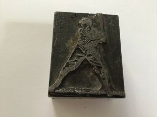 Antique Newspaper/publishing Block Printing Plate Baseball Player Metal On Metal