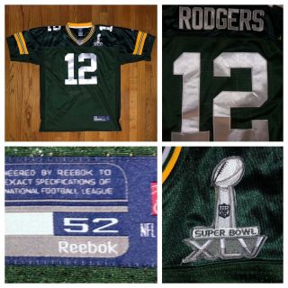 Reebok On Field Green Bay Packers Bowl Aaron Rodgers Sewn Jersey Size 52