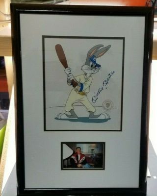 Baseball Bugs Animation Cel Framed W/ Mickey Mantle Photo And Signature W/