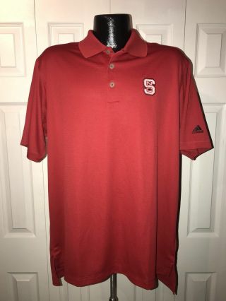 Men’s Adidas Climalite North Carolina Nc State Wolfpack Ss Red Golf Polo Large