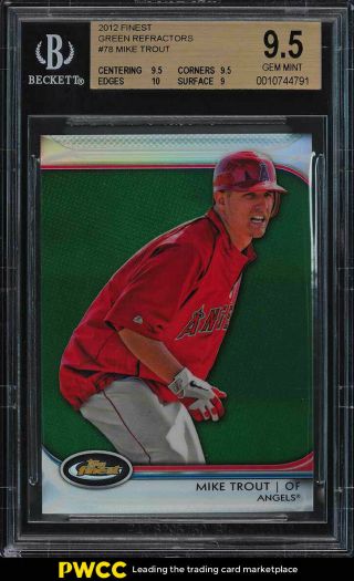 2012 Finest Green Refractor Mike Trout Rookie Rc /199 78 Bgs 9.  5 Gem Mt (pwcc)