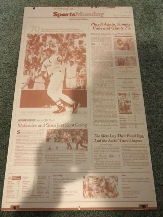 York Times Printing Plate From Mcgwire 70th Hr Newspaper