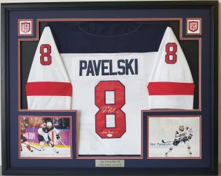 Joe Pavelski Signed Sj Sharks,  Usa Olympic Jersey Framed Sz 40x32.  Witness Jsa